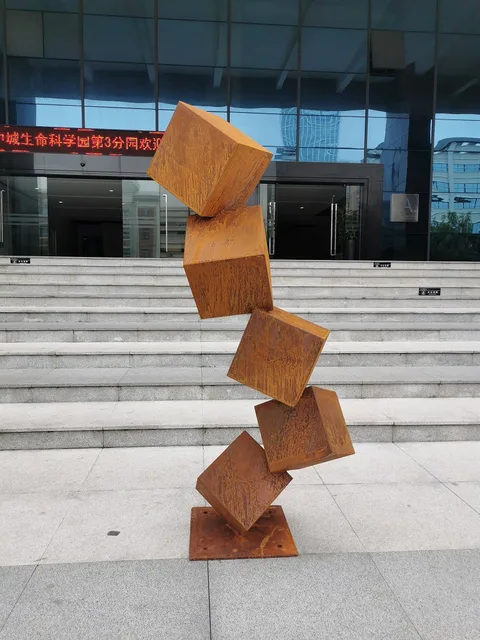 2000mm outdoor park square corten steel sphere from the side