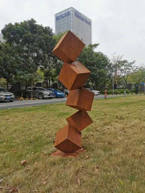 170cm Large outdoor corten steel Cube sculpture from the side