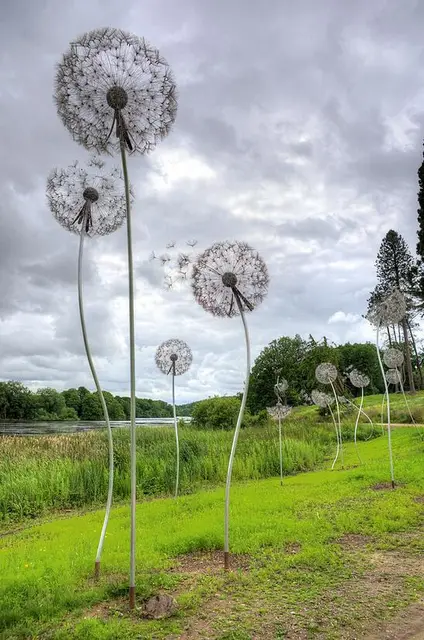 Large Outdoor Abstract Stainless Steel sphere Sculpture stainless steel art sculptures—Dandelion shown in its setting