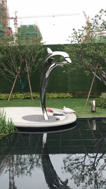 Metal Decorative Stainless Steel Dolphin Sculpture in close view