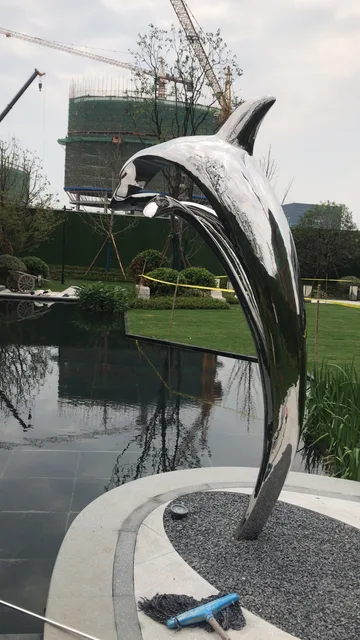 2.6m Outdoor Stainless Steel Dolphin Sculpture from the side