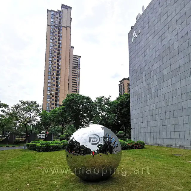 200cm Large outdoor garden courtyard polished stainless steel month sphere sculpture seen from another angle