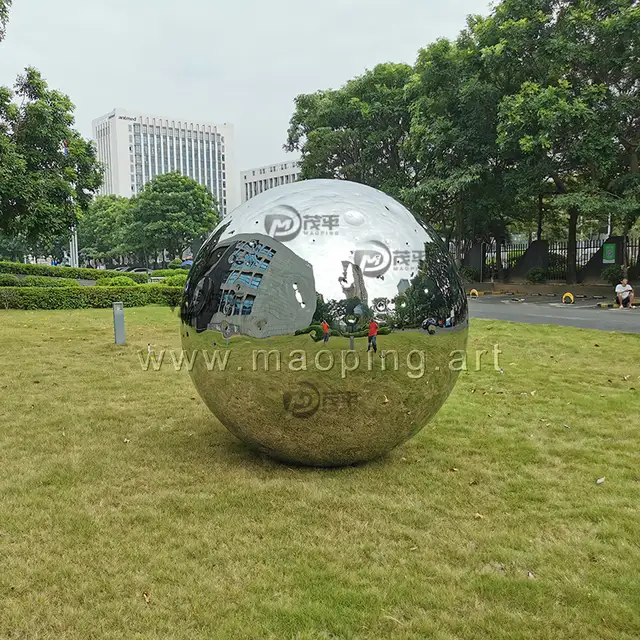 200cm Large outdoor garden courtyard polished stainless steel month sphere sculpture from the side