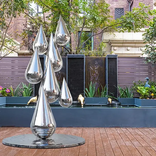 Modern Art Stainless Steel Water Drop Sculpture seen from another angle