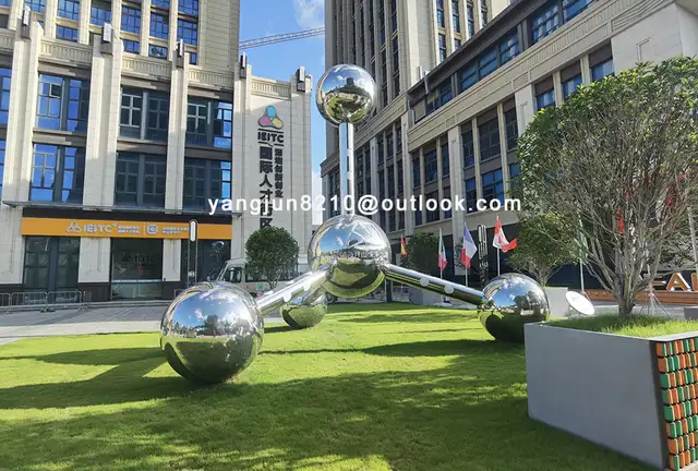 Outdoor square park beach green space stainless steel sphere sculpture