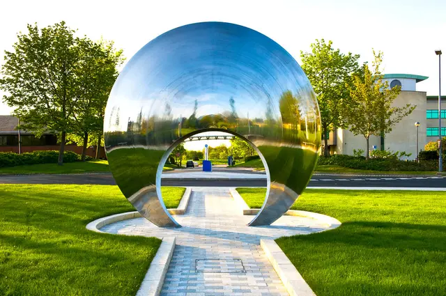 Large stainless steel sculpture—Space-time tunnel seen from another angle