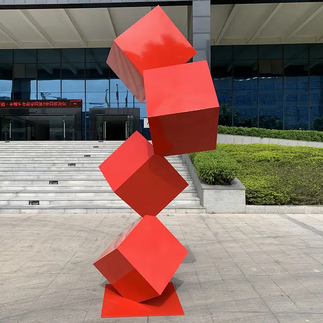 300cm outdoor garden Red Stainless steel cube sculpture