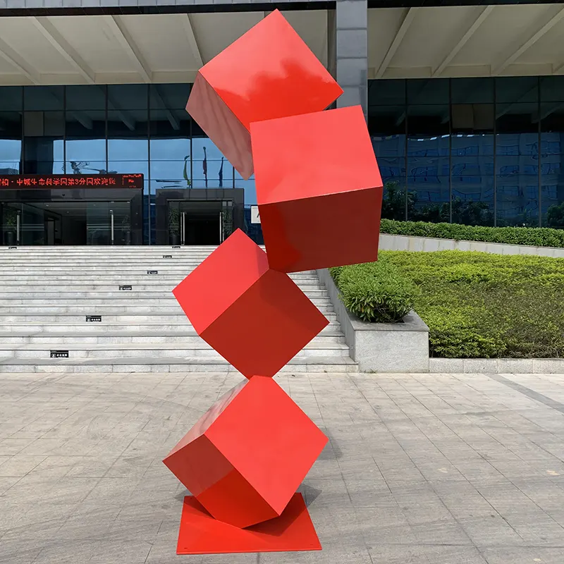 300cm outdoor garden Red Stainless steel cube sculpture