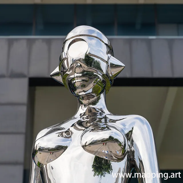 3750 mm Stainless Steel Robot Sculpture in Shanghai from the side