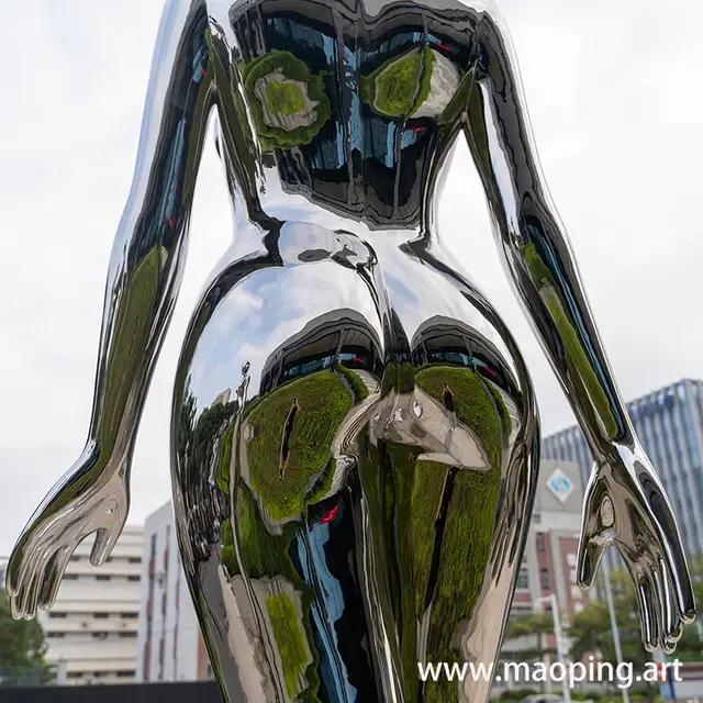 3750mm Large hotel lobby Japan stainless steel Sexy Robot sculpture shown in its setting