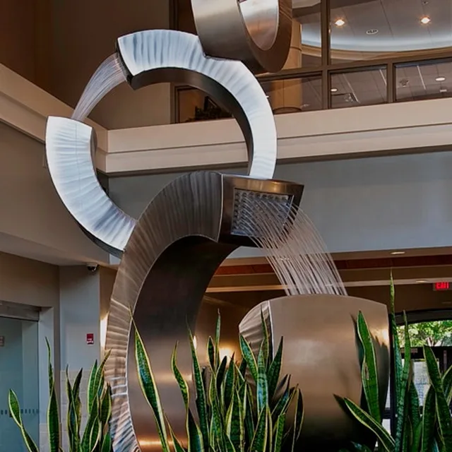 3C Design Metal Stainless Steel Water Fountain Outdoor Sculpture in close view