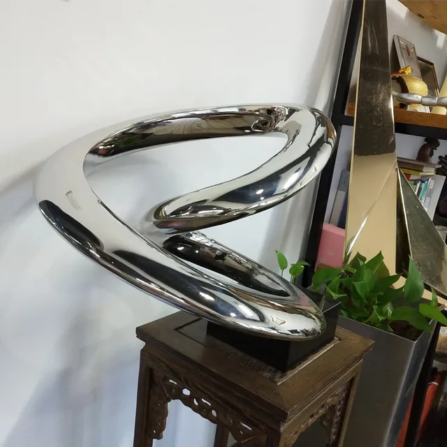 Contemporary Art Abstract Stainless Steel Home Decor Sculpture in close view