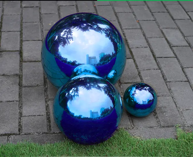 Treasure blue stainless steel colorful sphere shiny addition to any garden or home