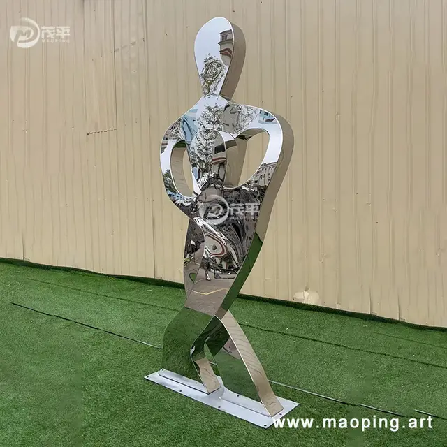 Abstract design outdoor garden decoration stainless steel character sculpture in close view