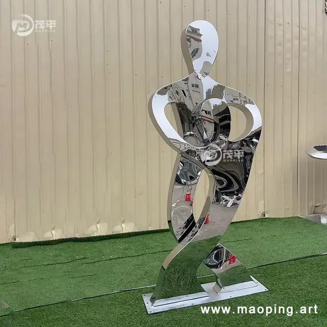 Abstract design outdoor garden decoration stainless steel character sculpture seen from another angle