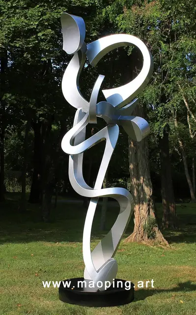 Outdoor garden courtyard Stainless Steel Metal Abstract Ribbon Sculpture from the side