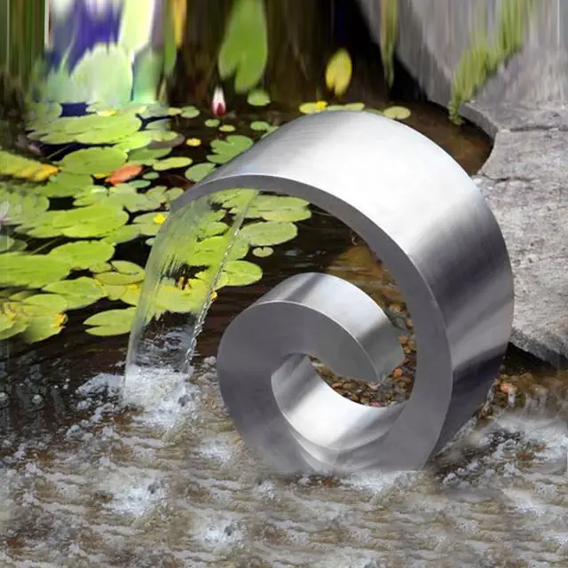 Ammonite Stainless Steel Cascading Water Feature seen from another angle