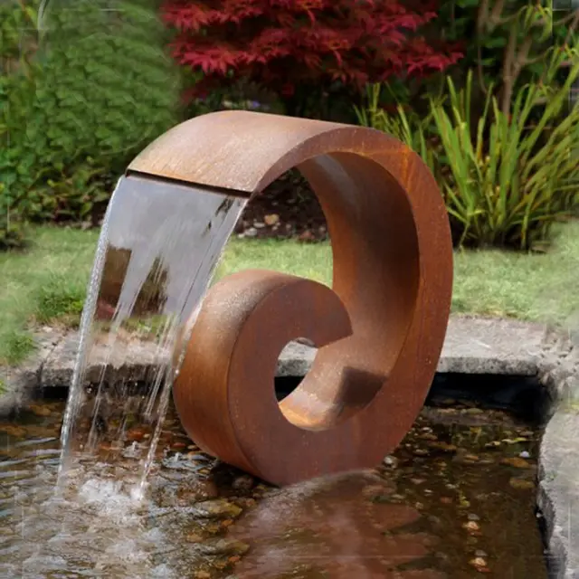 Ammonite Stainless Steel Cascading Water Feature in close view