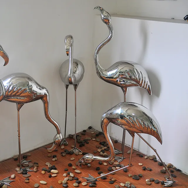 Large stainless steel sculpture—Flamingos seen from another angle