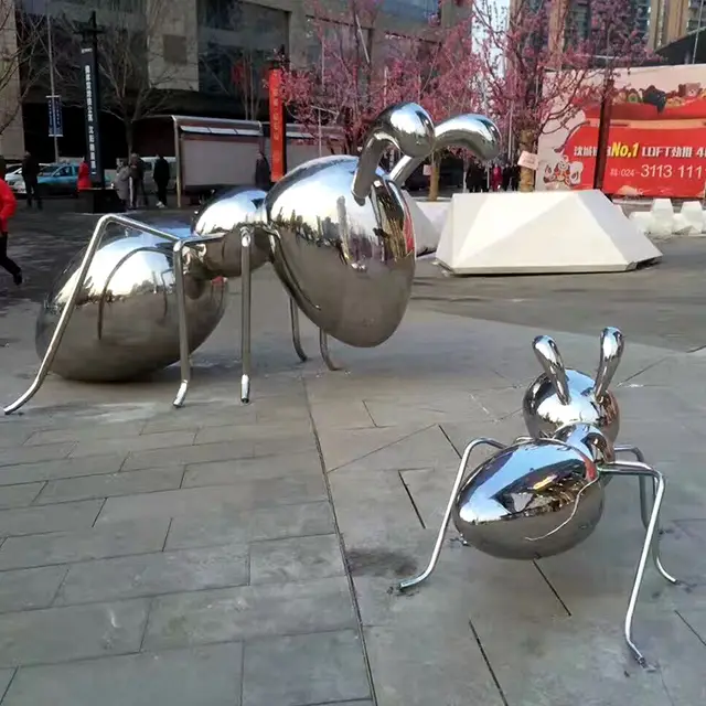 Stainless steel sphere Large stainless steel sculpture —Ant from the side