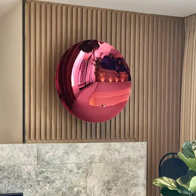 Golden circular concave mirror Stainless Steel concave wall mirror Sculpture seen from another angle
