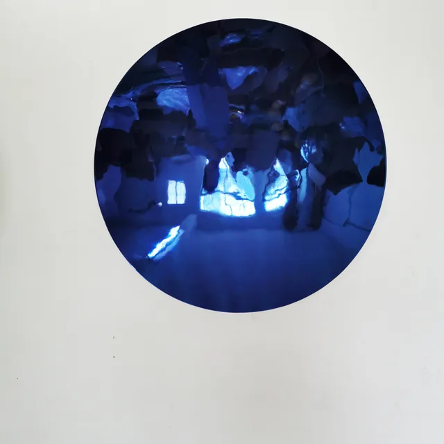 55″ blue circular concave mirror Stainless Steel Wall Sculpture