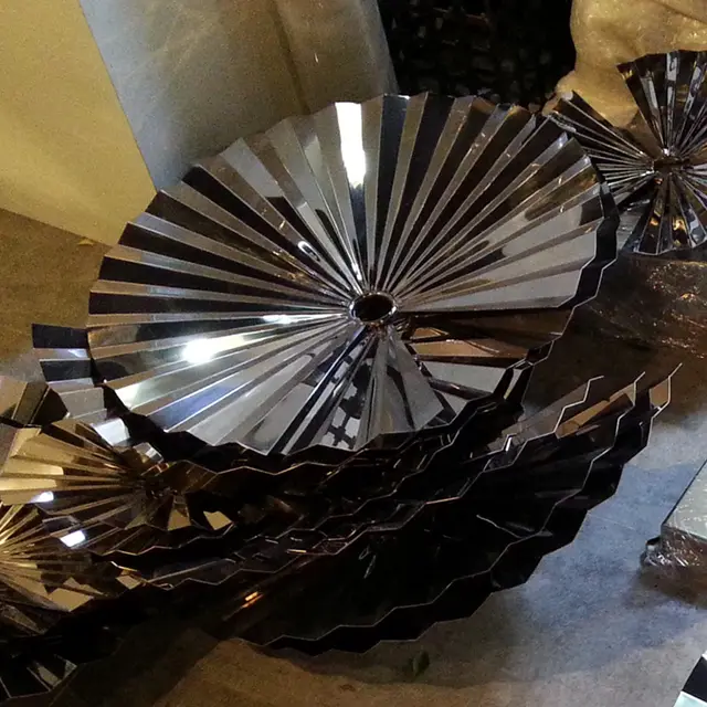 Large Outdoor Abstract Stainless Steel sphere Sculpture stainless steel art sculptures—Fan mirror shown in its setting