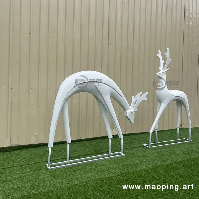 Big large modern metal sculpture stainless steel deer statue in close view