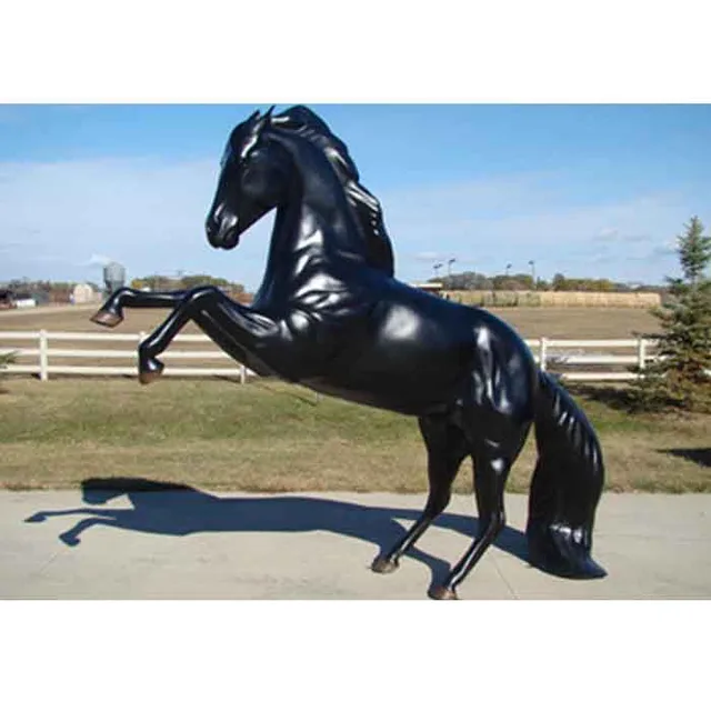 Black Painted Large Fiberglass Horse Sculpture seen from another angle