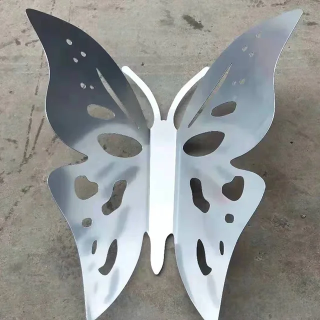 Garden Customized Red Butterfly Stainless Steel Sculpture shown in its setting