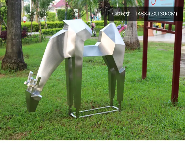 Large stainless steel sculpture—Deer in close view