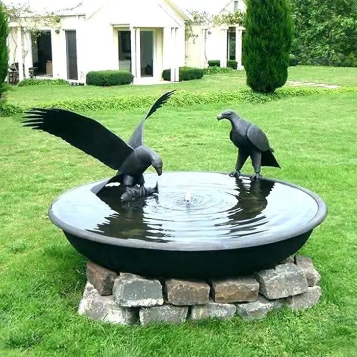 Cast Metal Bird Bronze Eagle Sculpture Garden Bowl Water Fountain