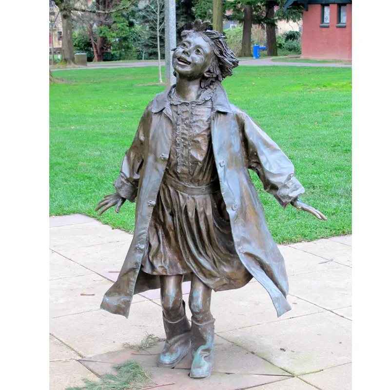 Child Modern Bronze Figurative Metal Water Fountains Sculpture