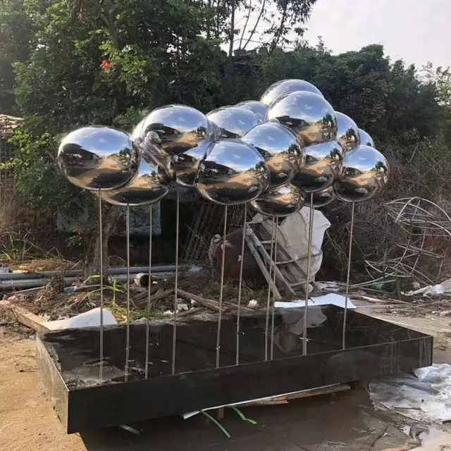 Contemporary Art Stainless Steel Black Metal Balloon Sculpture seen from another angle
