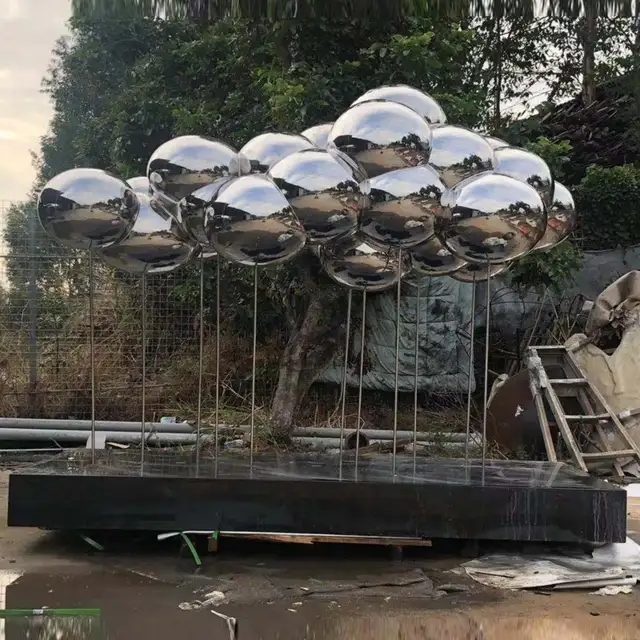 Stainless Steel Sculpture Abstract Large Metal Spheres in close view