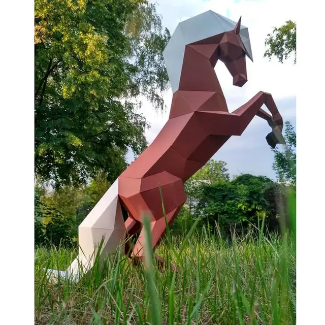 Colorful Large Stainless Steel Horse Metal Sculpture Modern Style