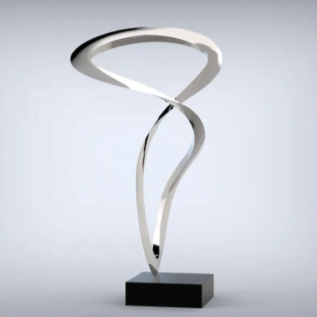 Large stainless steel modern garden sculpture in close view