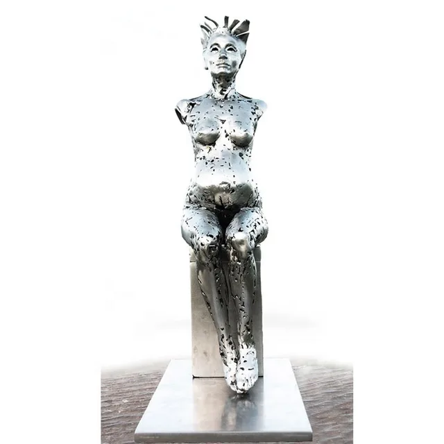 Contemporary Art Stainless Steel Abstract Figurative Bust Sculpture seen from another angle