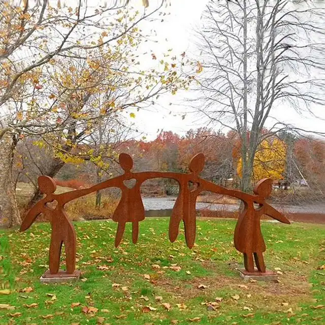 Contemporary Outdoor Metal Art Corten Steel Family Sculpture