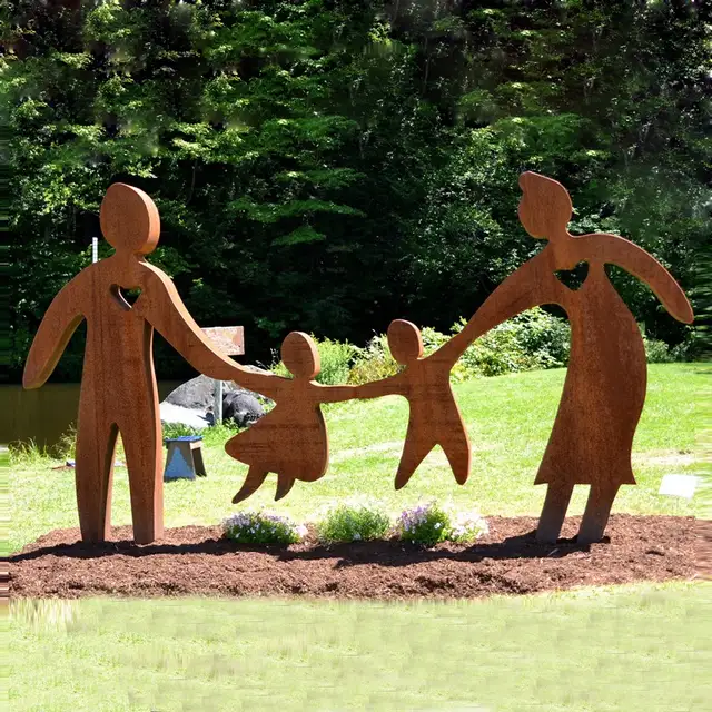 Contemporary Outdoor Metal Art Corten Steel Family Sculpture seen from another angle