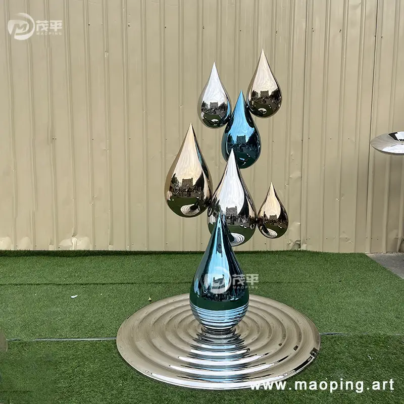 Creativity landmark morden metal droplet statue stainless steel Water wave art sculpture