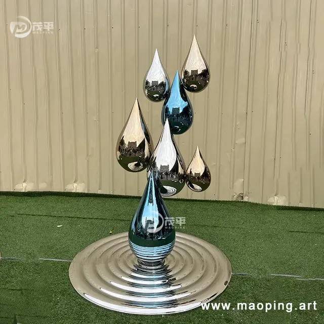 Creativity landmark morden metal droplet statue stainless steel Water wave art sculpture seen from another angle
