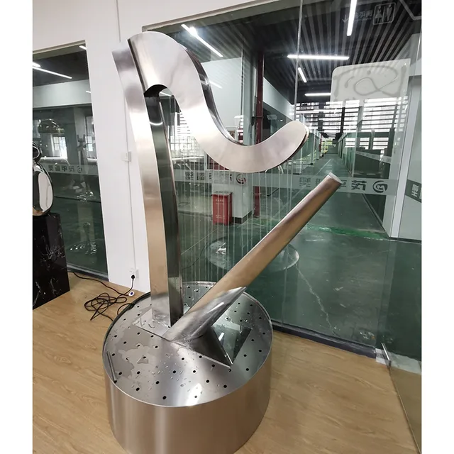 Custom metal fountain sculpture stainless steel harp sculpture in close view