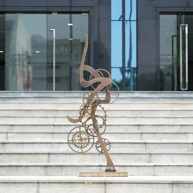 Decoration of indoor high-end hotel, airport theater museum art museum Stainless steel gear sculpture
