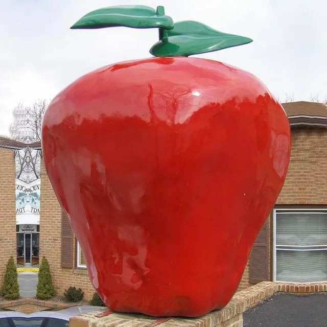 Red Strawberry Large Stainless Steel Garden Statue from the side