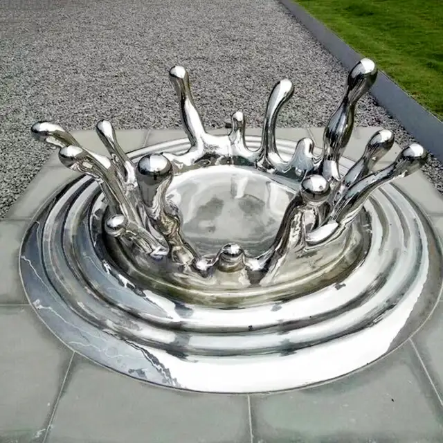 Modern Art Stainless Steel Water Drop Sculpture shown in its setting
