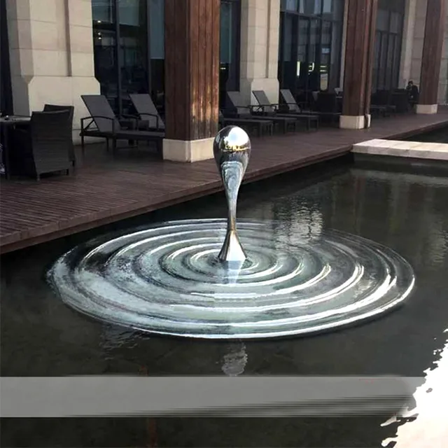 Outdoor plaza garden lawn park metal sculpture stainless steel abstract ripple sculpture in close view