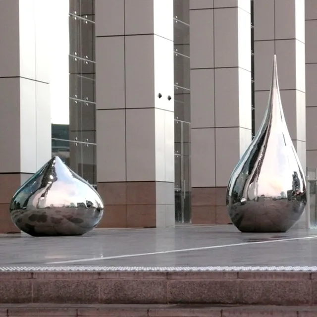 Modern Art Stainless Steel Water Drop Sculpture in close view