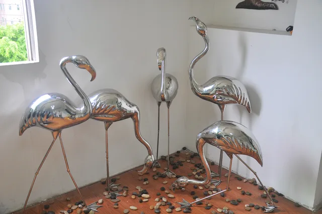 Garden Decoration Stainless Steel Crane Sculpture from the side