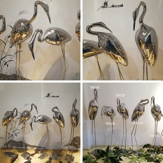 Large stainless steel sculpture—Flamingos from the side